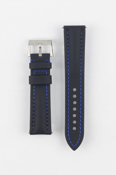 Artem Straps Classic Black Sailcloth Watch Strap with Blue Stitching