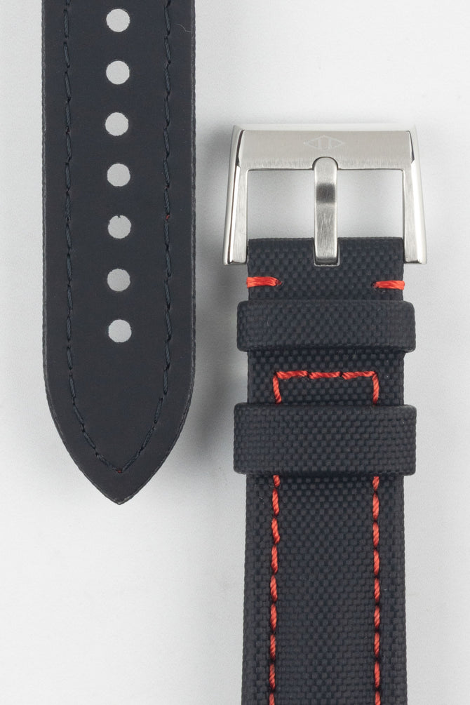 Artem Straps Classic Black Sailcloth Watch Strap with Red Stitching