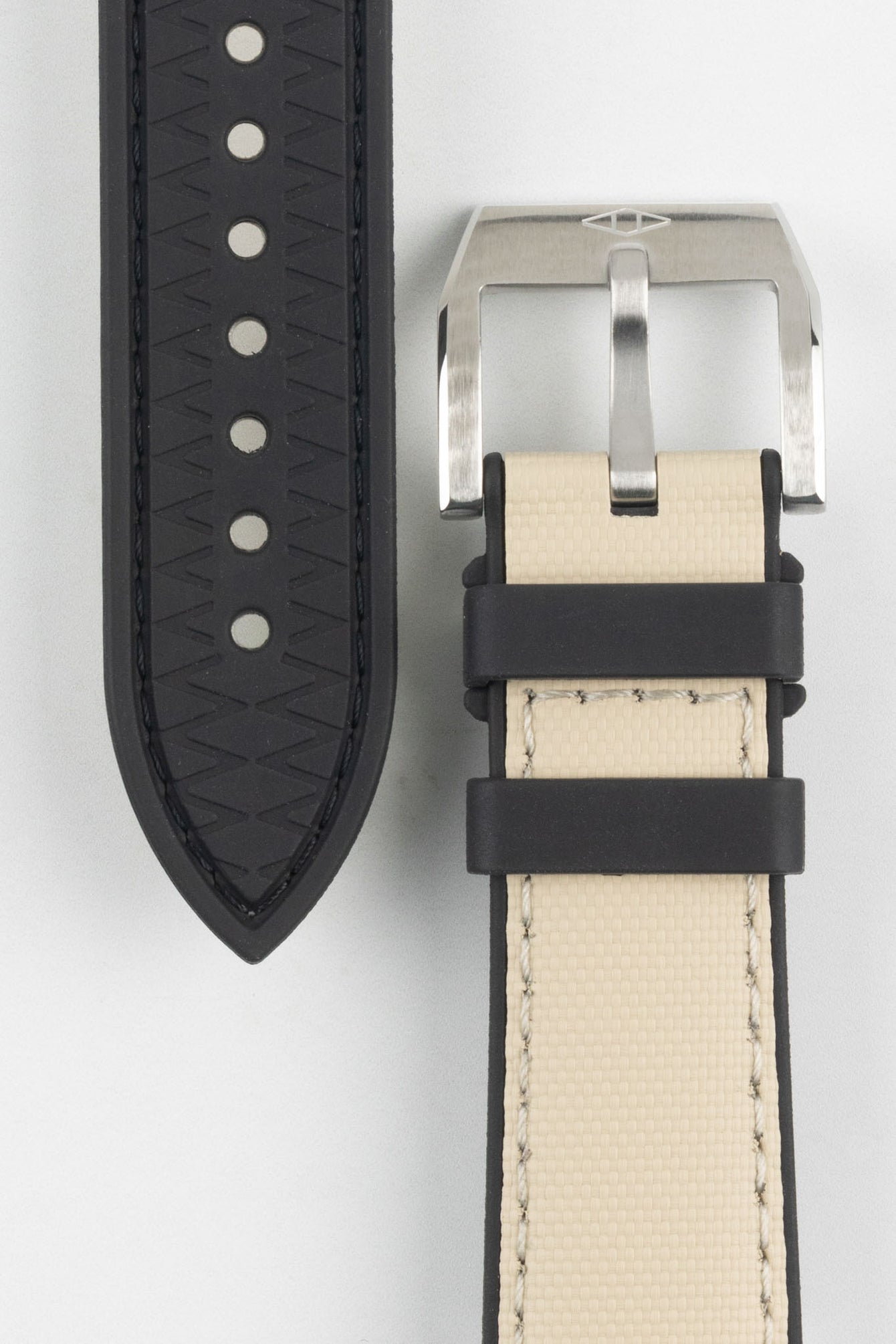 Artem Straps HydroFlex™ Beige Hybrid FKM Rubber Watch Strap with Beige Stitching