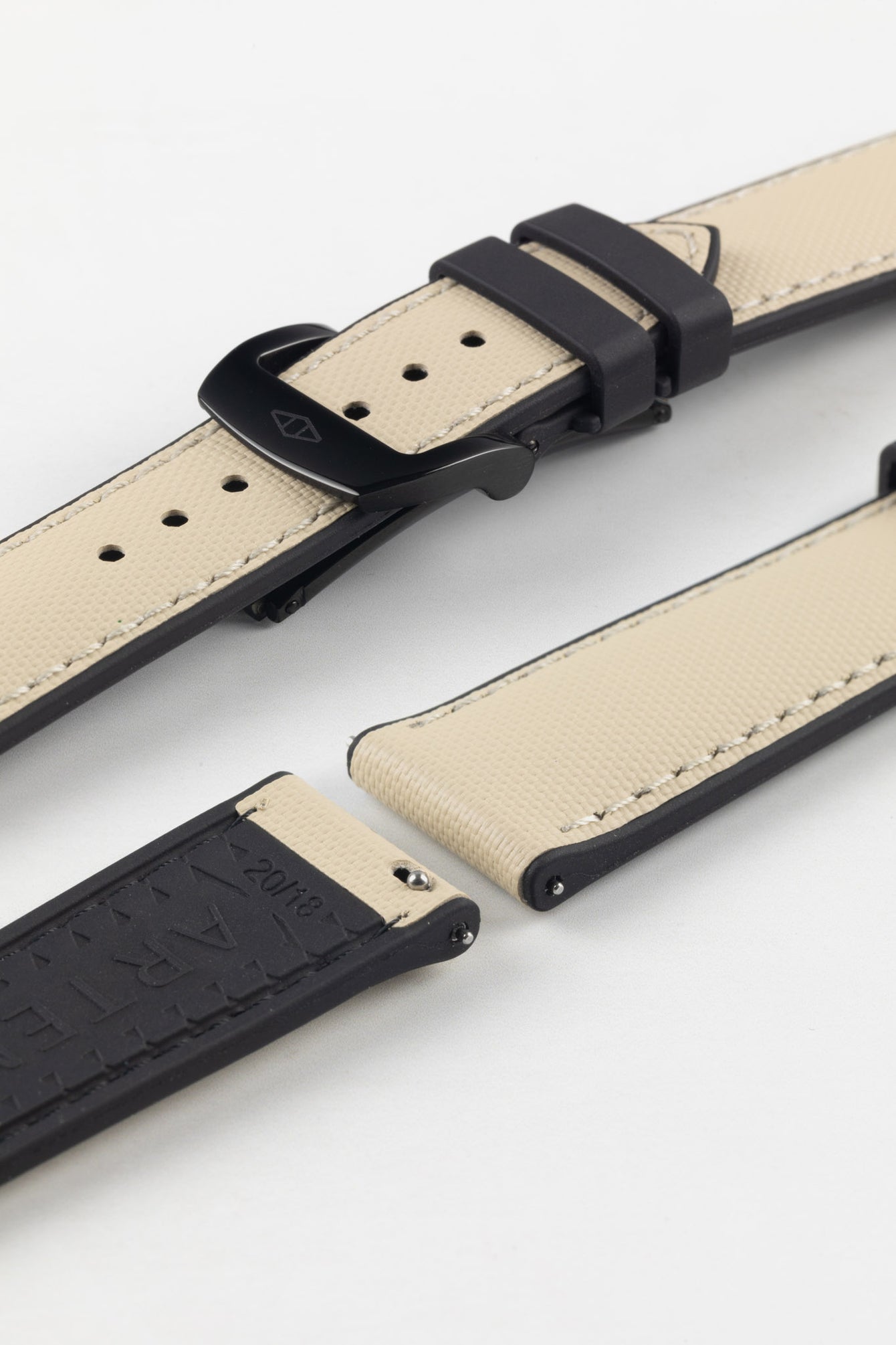 Artem Straps HydroFlex™ Beige Hybrid FKM Rubber Watch Strap with Beige Stitching