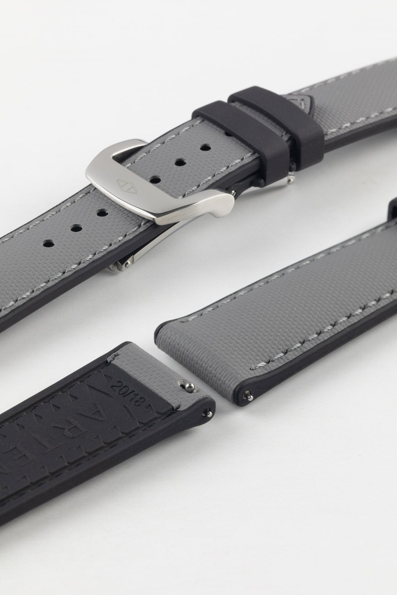 Artem Straps HydroFlex™ Grey Hybrid FKM Rubber Watch Strap with Grey Stitching