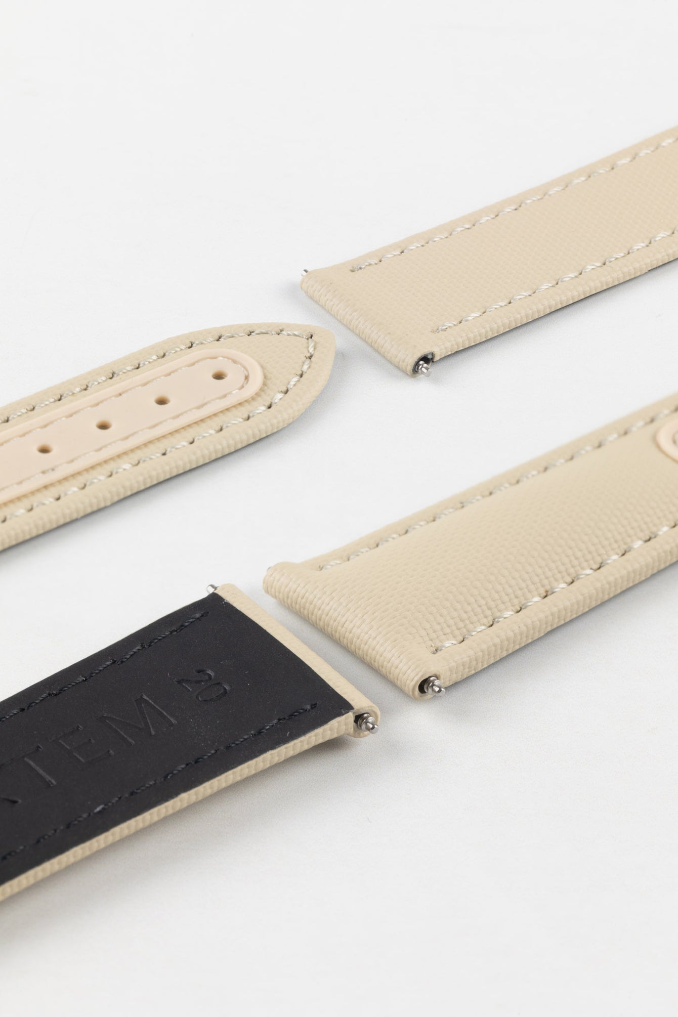 Artem Straps Loop-less™ Beige Sailcloth Watch Strap with White Stitching