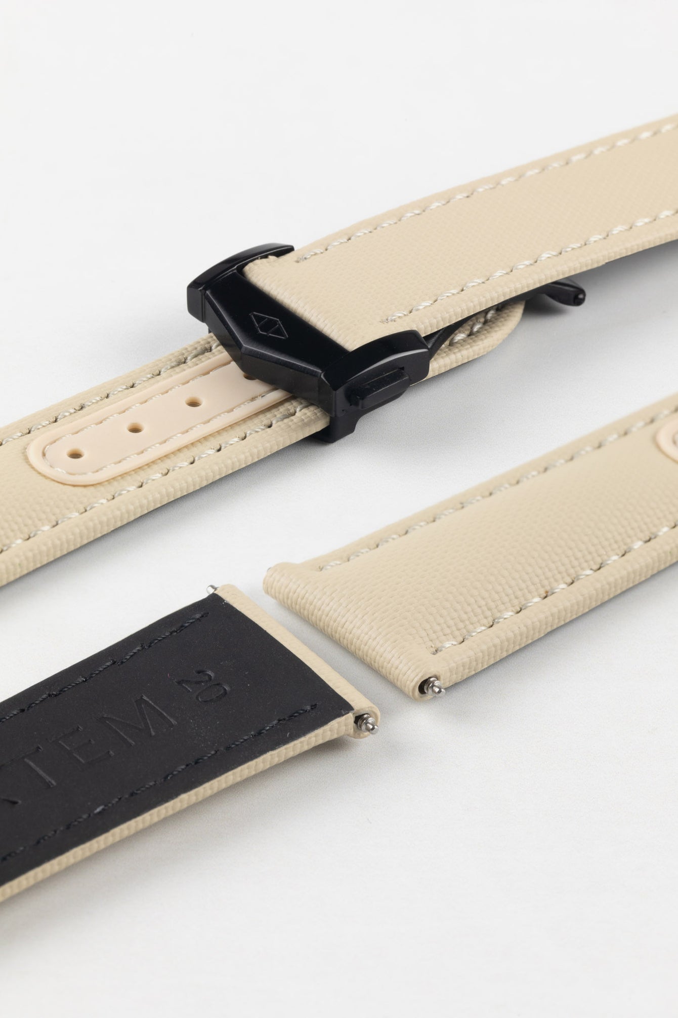 Artem Straps Loop-less™ Beige Sailcloth Watch Strap with White Stitching