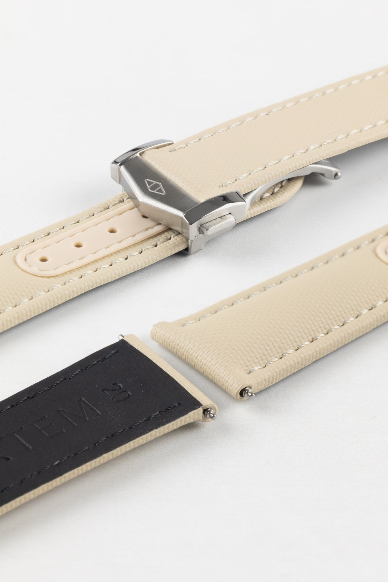 Artem Straps Loop-less™ Beige Sailcloth Watch Strap with White Stitching