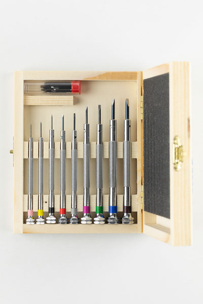 Suissetek 9-piece Box Watch Screwdriver Set - .6mm-3.00mm - Made In 2024 France