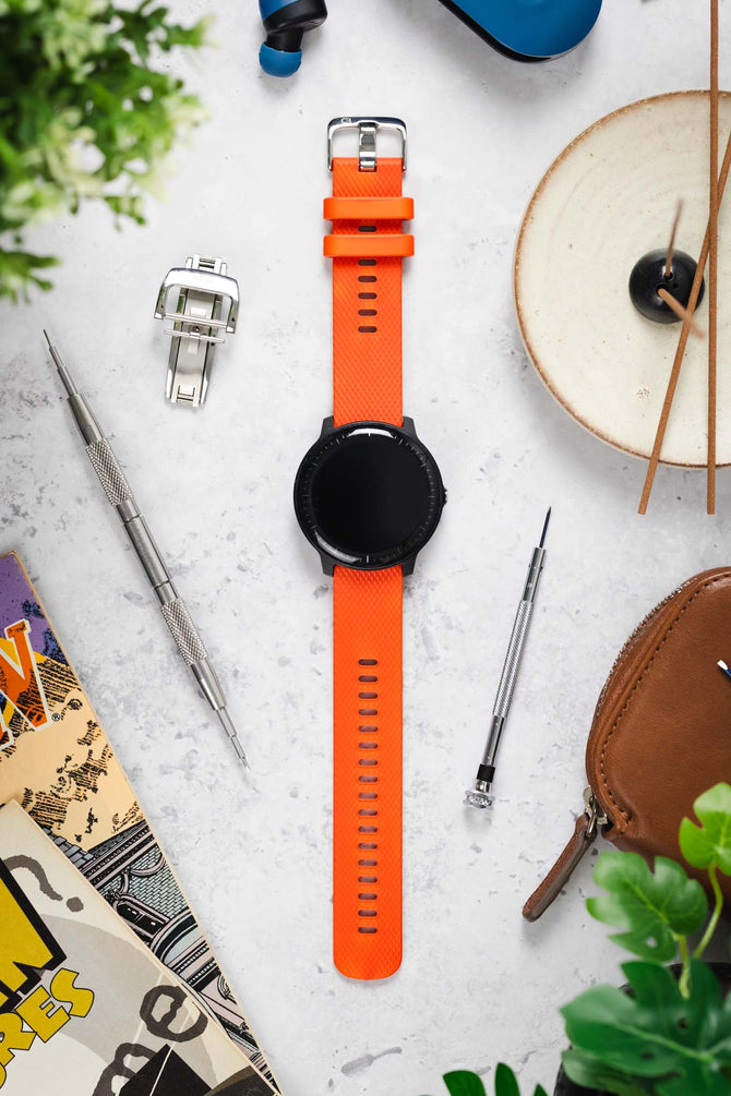 Bonetto Cinturini 330 Wide-Tang Parallel Rubber Watch Strap in ORANGE