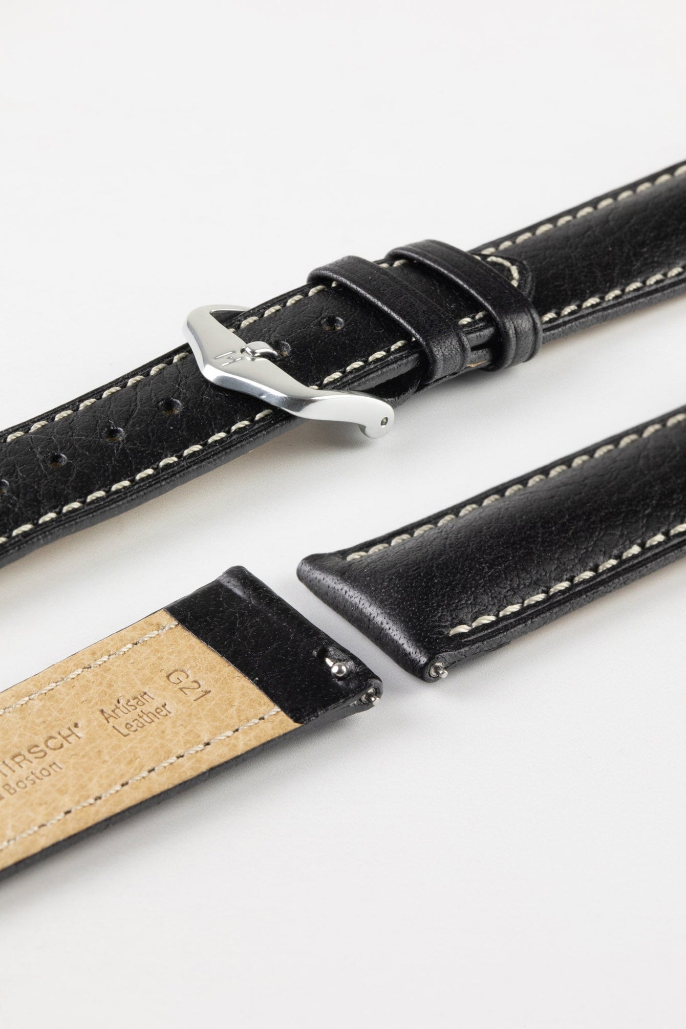 Hirsch BOSTON Quick-Release Buffalo Calfskin Leather Watch Strap in BLACK