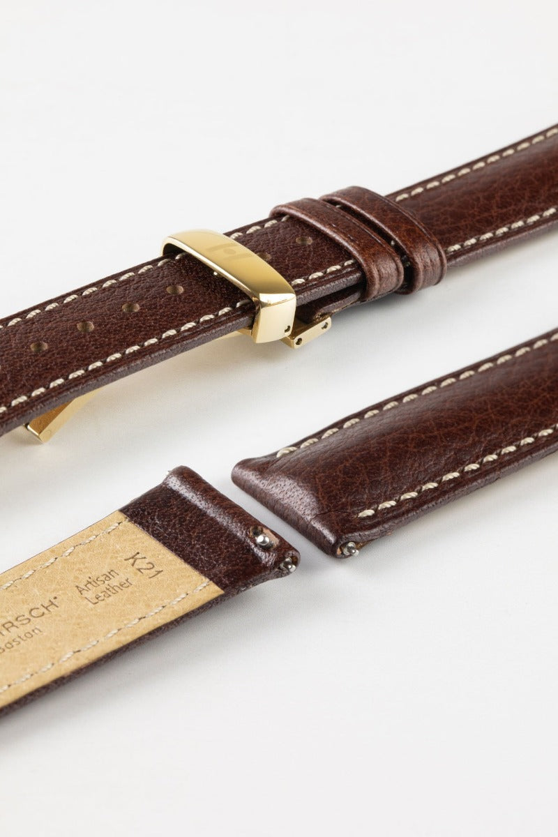 Hirsch BOSTON Quick-Release Buffalo Calfskin Leather Watch Strap in BROWN