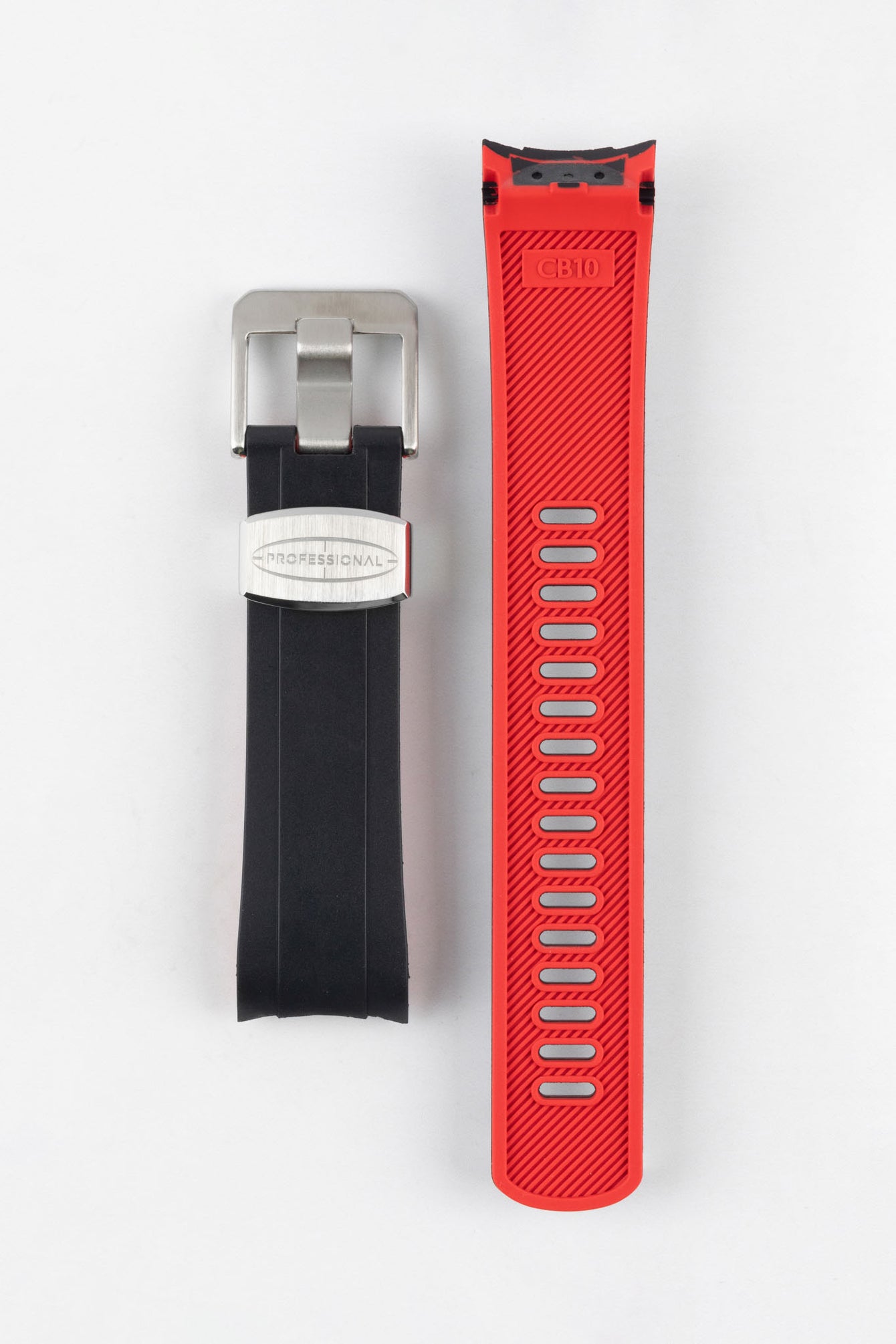 CRAFTER BLUE CB10 Rubber Watch Strap for Seiko 5 Sports Series – BLACK & RED with Rubber & Steel Keepers