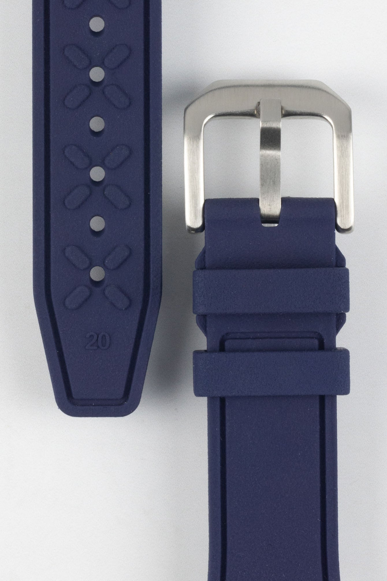 Close up of Crafter Blue UX07 Watch Strap with Brushed buckle showing the upper and underside