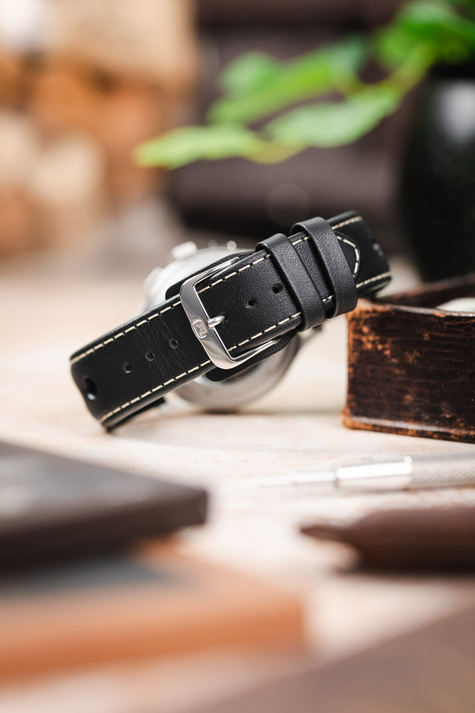 Di-Modell AVUS Leather Racing Watch Strap in BLACK