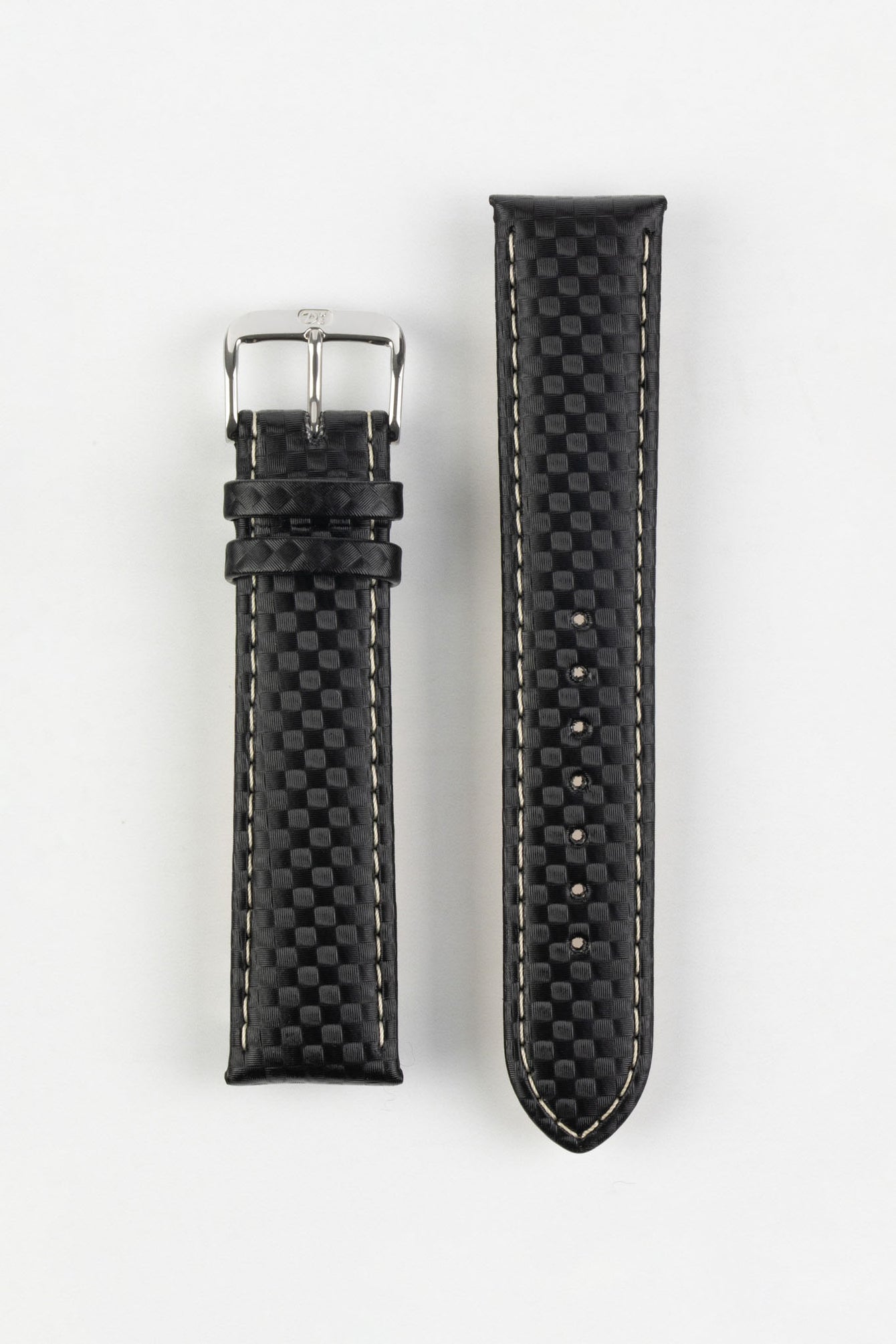 Di-Modell CARBONIO Carbon-Embossed Leather Watch Strap in BLACK