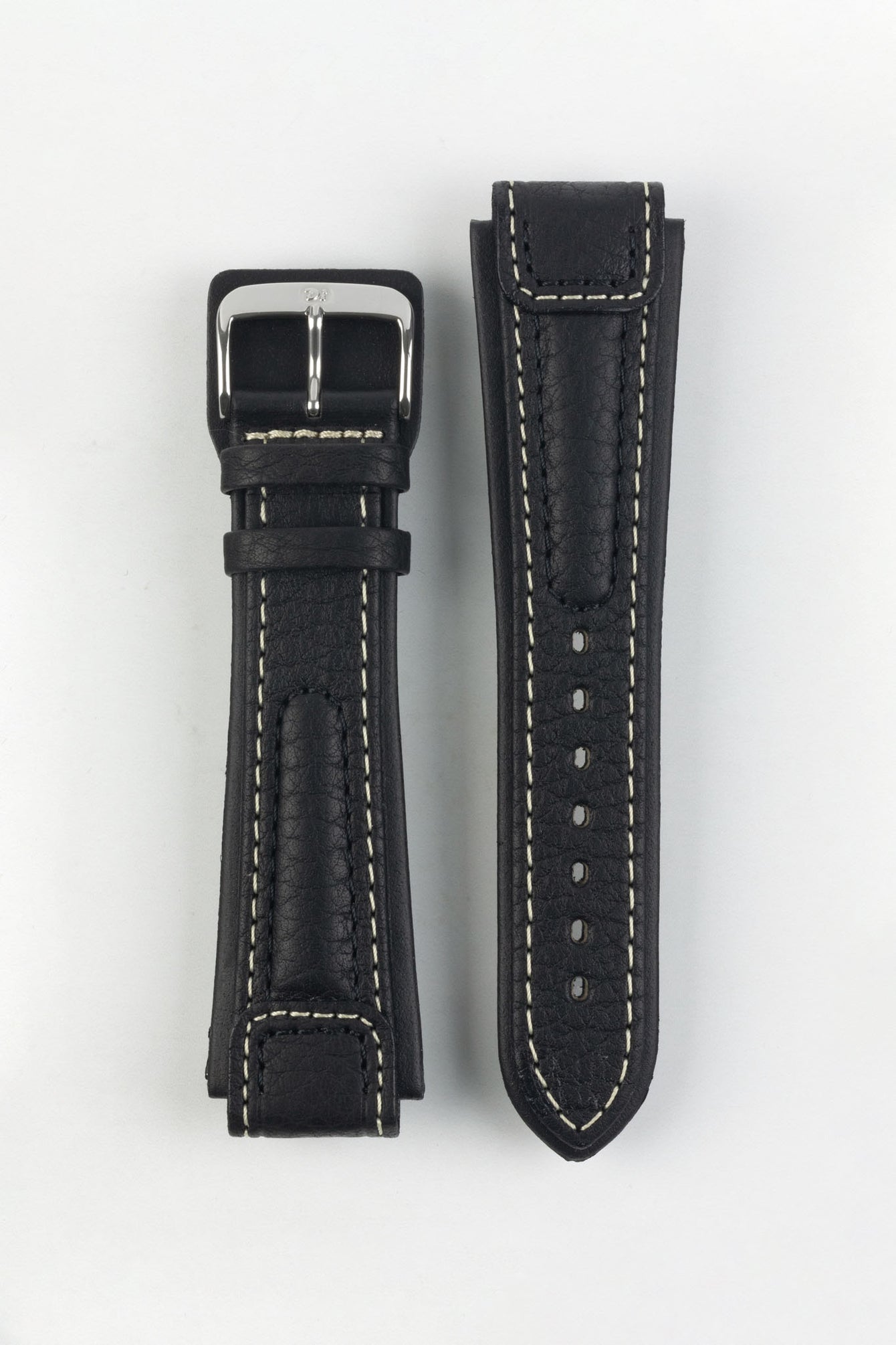 Di-Modell CHRONISSIMO Waterproof Leather Watch Strap in BLACK / WHITE