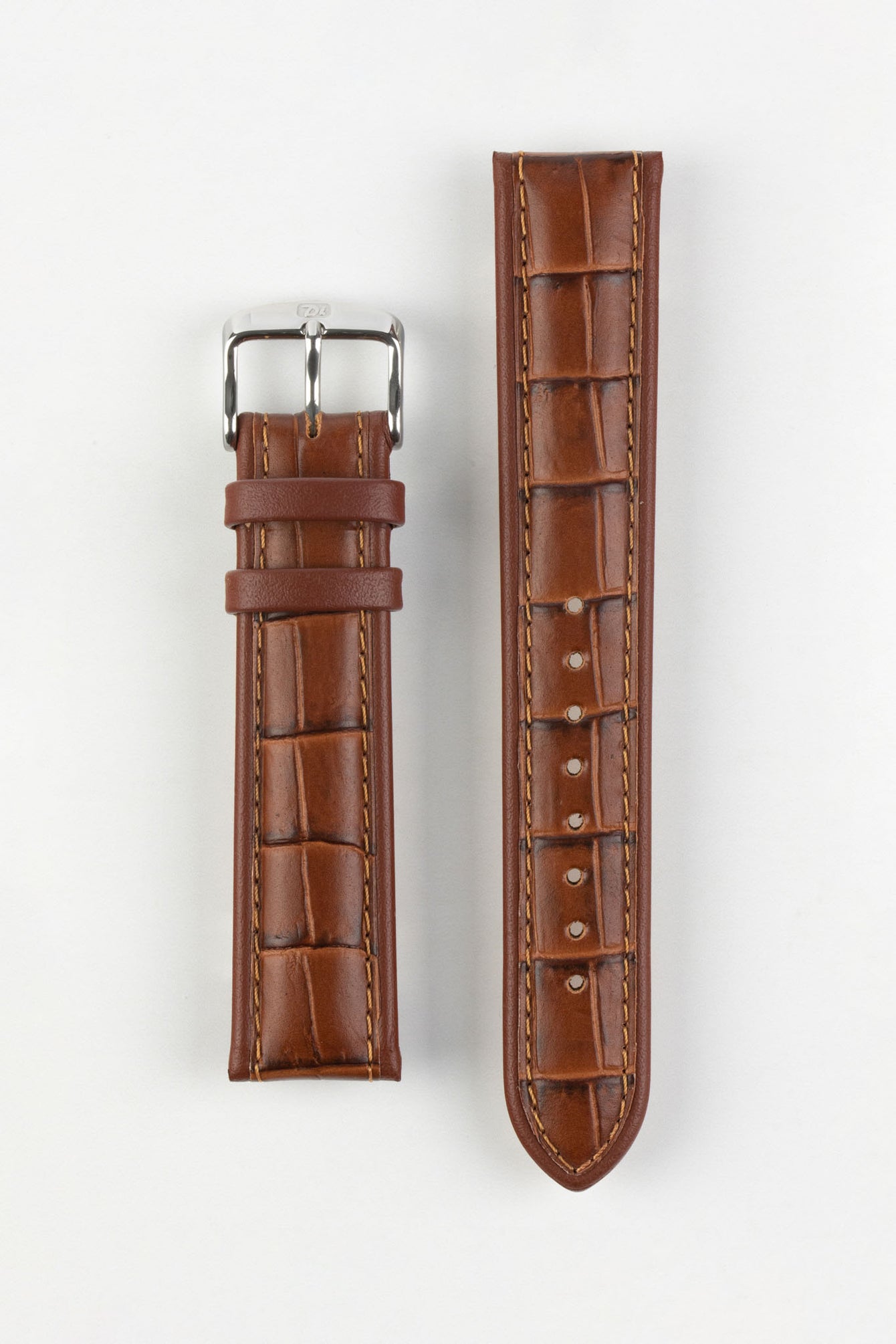 Di-Modell IMPERATOR Waterproof Alligator-Embossed Calfskin Watch Strap in GOLD BROWN