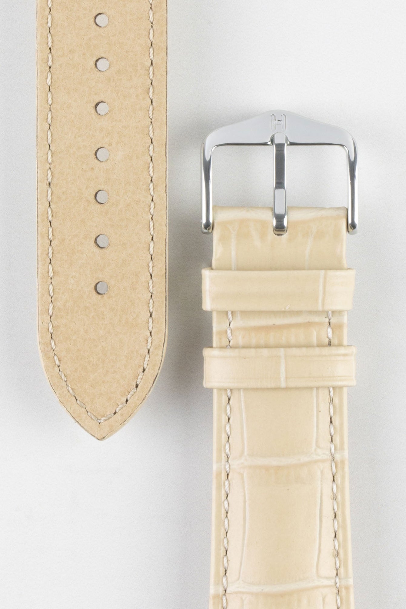 Hirsch DUKE Quick-Release Alligator Embossed Leather Watch Strap in BEIGE