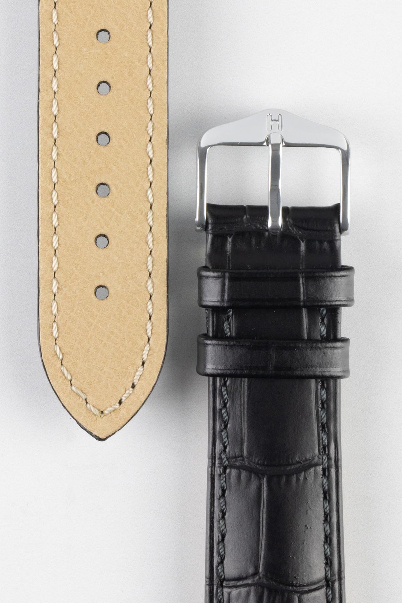 Hirsch DUKE Quick-Release Alligator Embossed Leather Watch Strap in BLACK