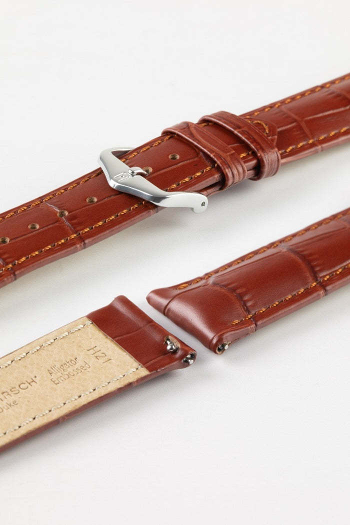 Hirsch DUKE Quick-Release Alligator Embossed Leather Watch Strap in GOLD BROWN