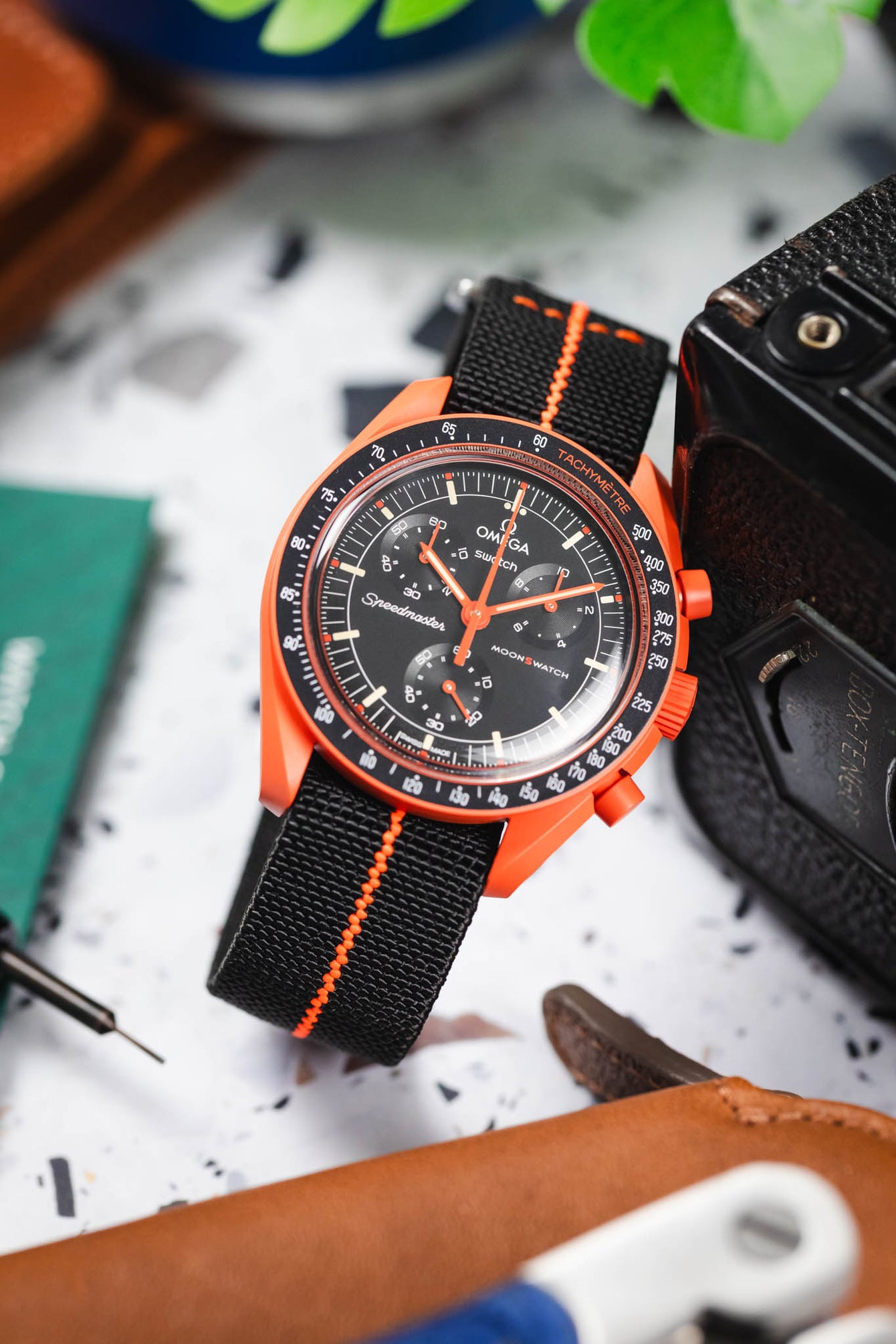 Erika's Originals BLACK OPS MN™ Strap with HOT ORANGE Centerline - BRUSHED Hardware