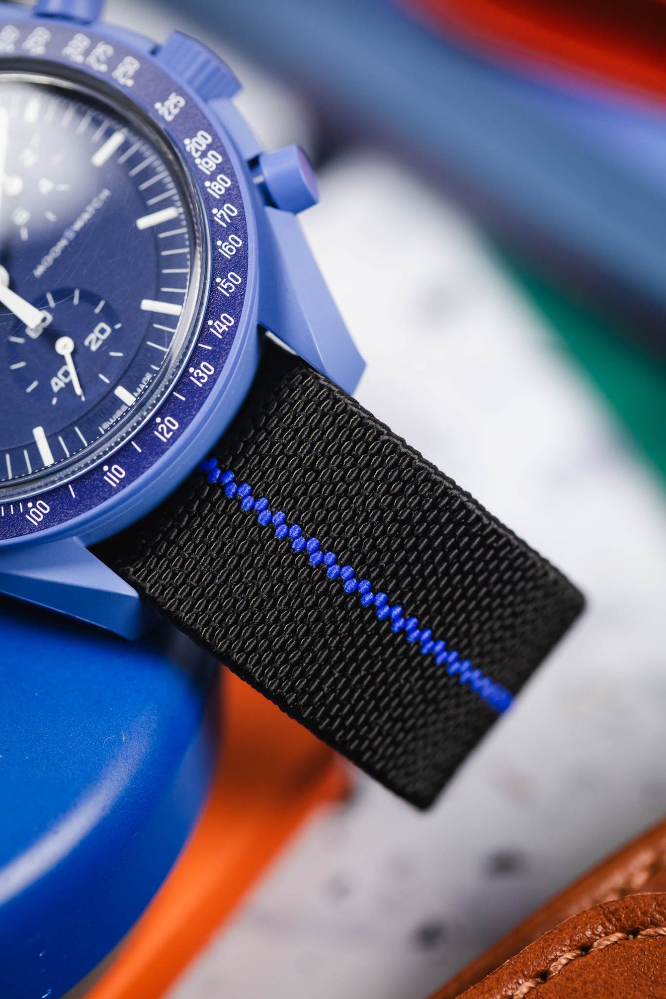 Erika's Originals BLACK OPS MN™ Strap with ROYAL BLUE Centerline - BRUSHED Hardware