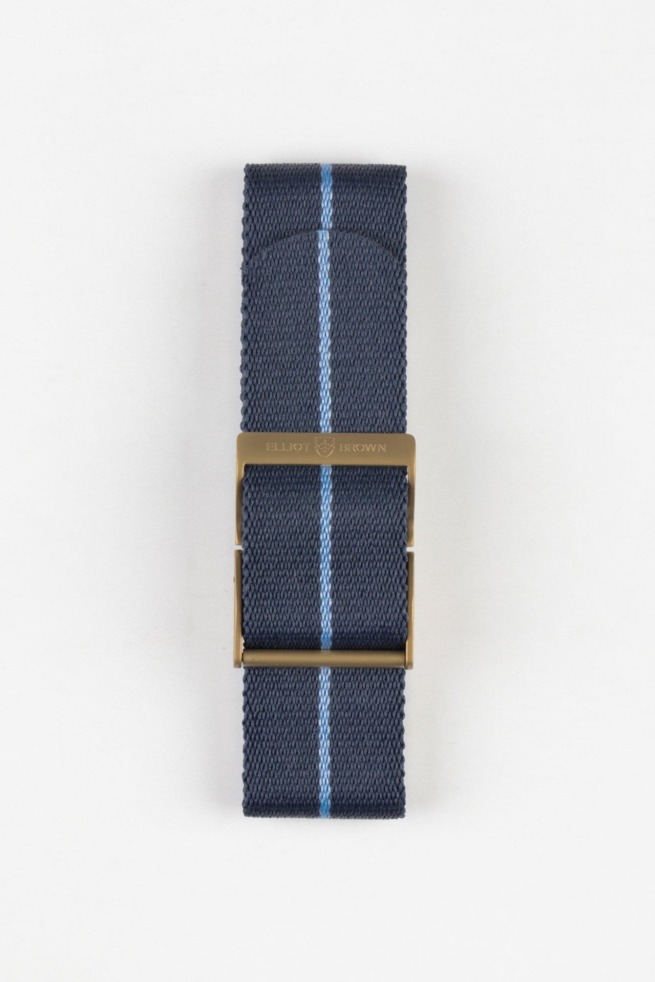 ELLIOT BROWN Webbing Watch Strap in DARK BLUE with SKY BLUE Stripe and BRONZE PVD Buckle