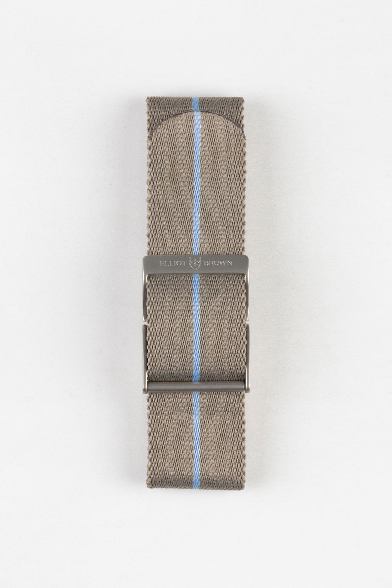 ELLIOT BROWN Webbing Watch Strap in DESERT BROWN with SKY BLUE Stripe and BEADBLASTED Buckle