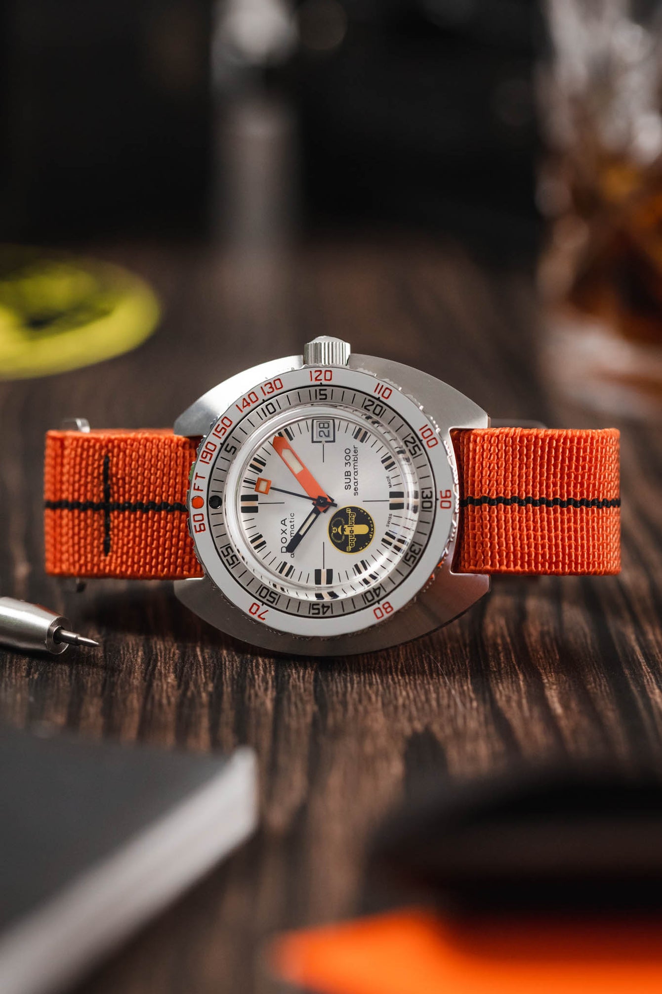 Erika's Originals ORANGE MN™ Strap with BLACK Centerline - BRUSHED Hardware