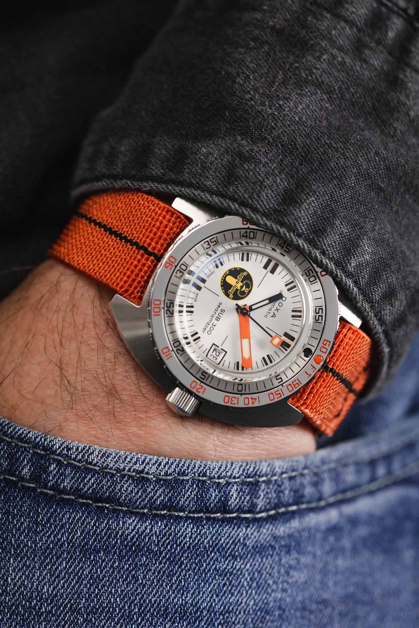 Erika's Originals ORANGE MN™ Strap with BLACK Centerline - BRUSHED Hardware