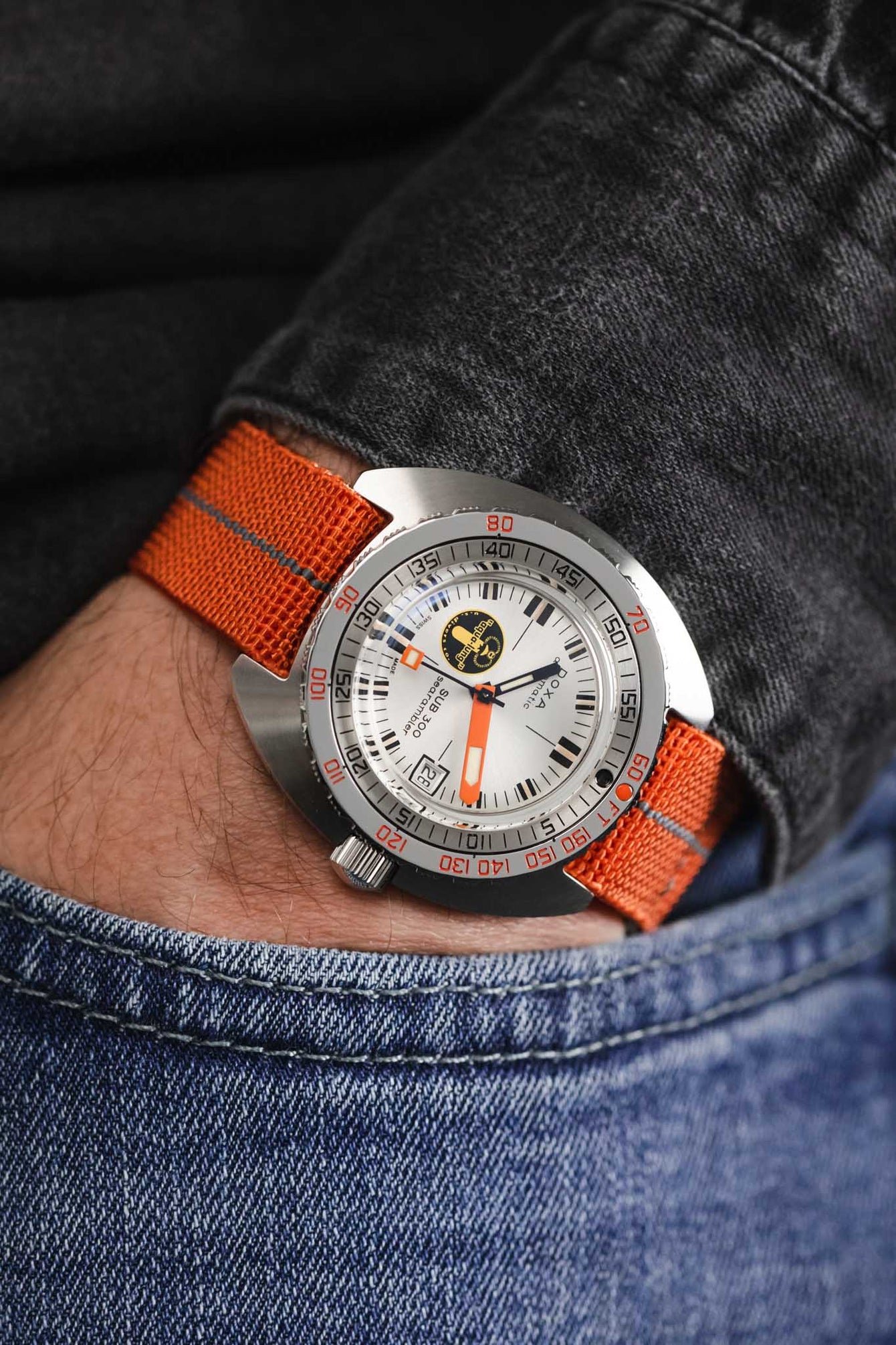 Erika's Originals ORANGE MN™ Strap with DARK GREY Centerline - BRUSHED Hardware