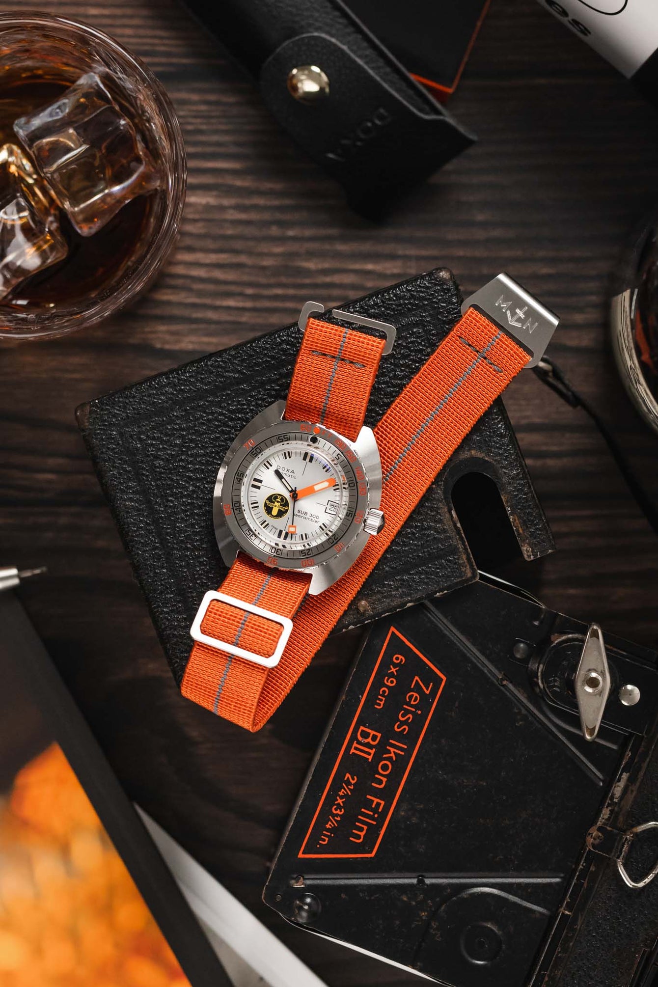 Erika's Originals ORANGE MN™ Strap with DARK GREY Centerline - BRUSHED Hardware