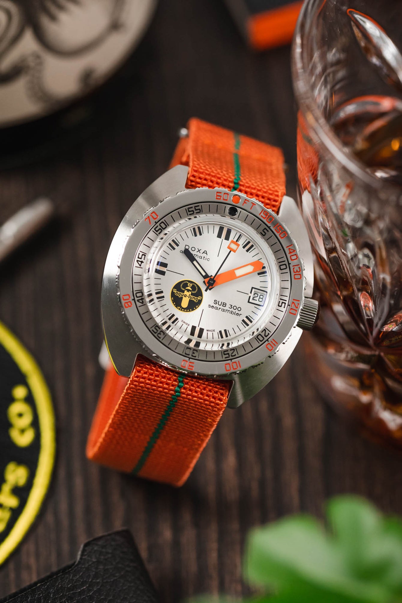 Erika's Originals ORANGE MN™ Strap with GREEN Centerline - BRUSHED Hardware