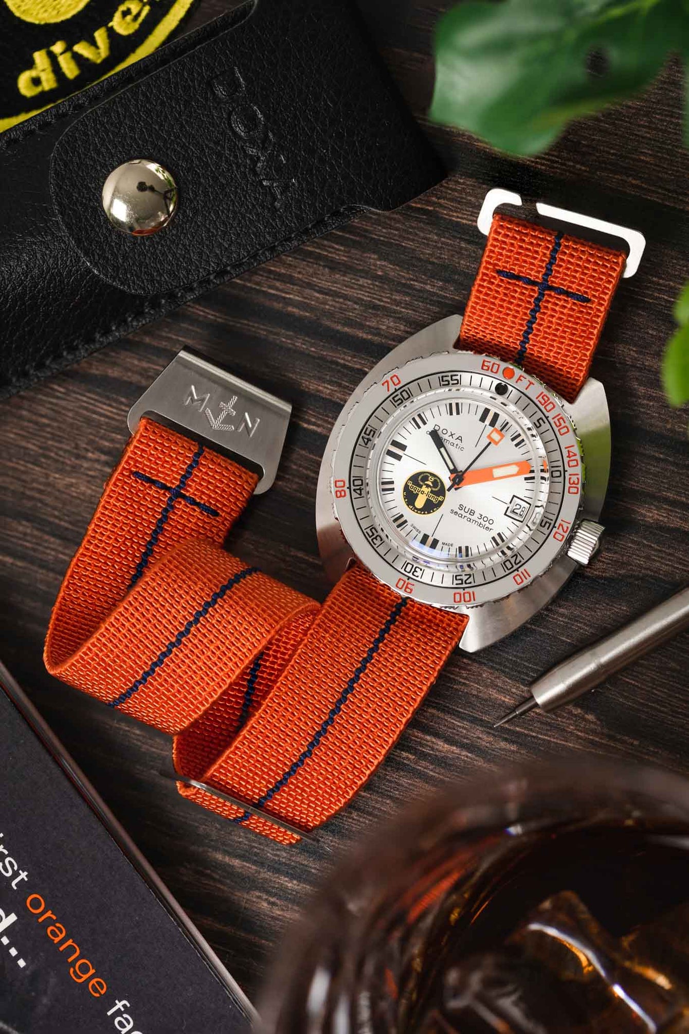 Erika's Originals ORANGE MN™ Strap with NAVY BLUE Centerline - BRUSHED Hardware