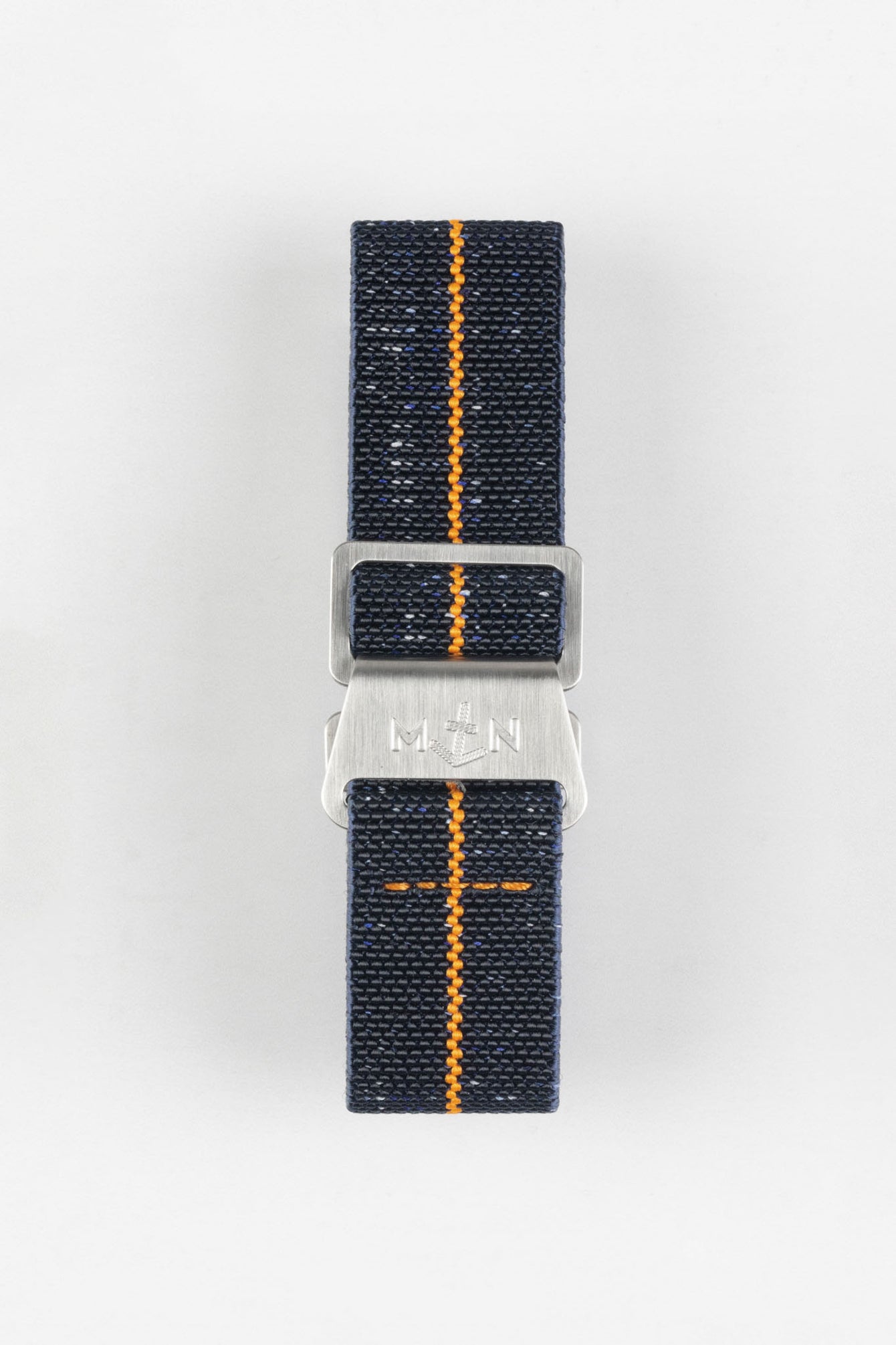 Erika's Originals INDIGO DENIM MN™ Strap with ORANGE Centerline - BRUSHED Hardware