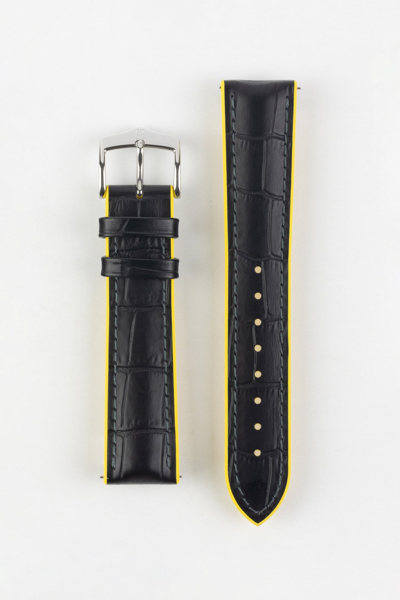 Hirsch ANDY Alligator Embossed Performance Black and Yellow Watch Strap