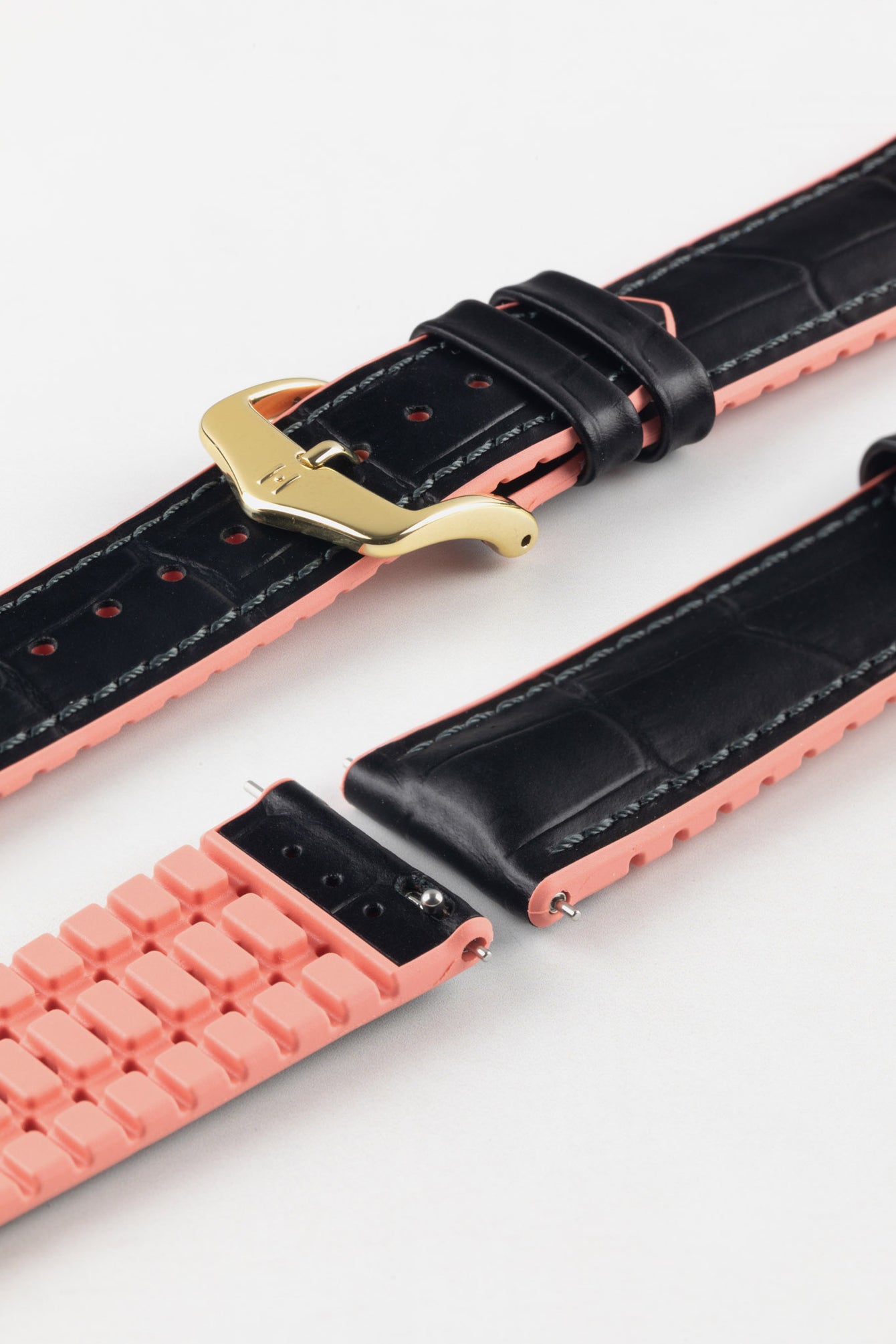 Hirsch ANDY Alligator Embossed Performance Black and Salmon Watch Strap