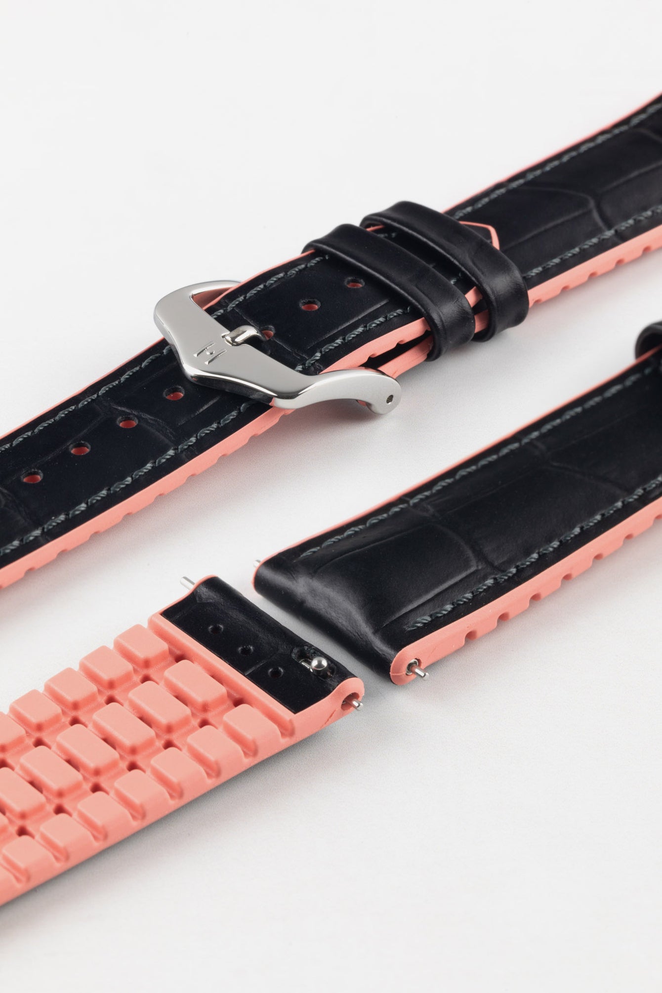 Hirsch ANDY Alligator Embossed Performance Black and Salmon Watch Strap