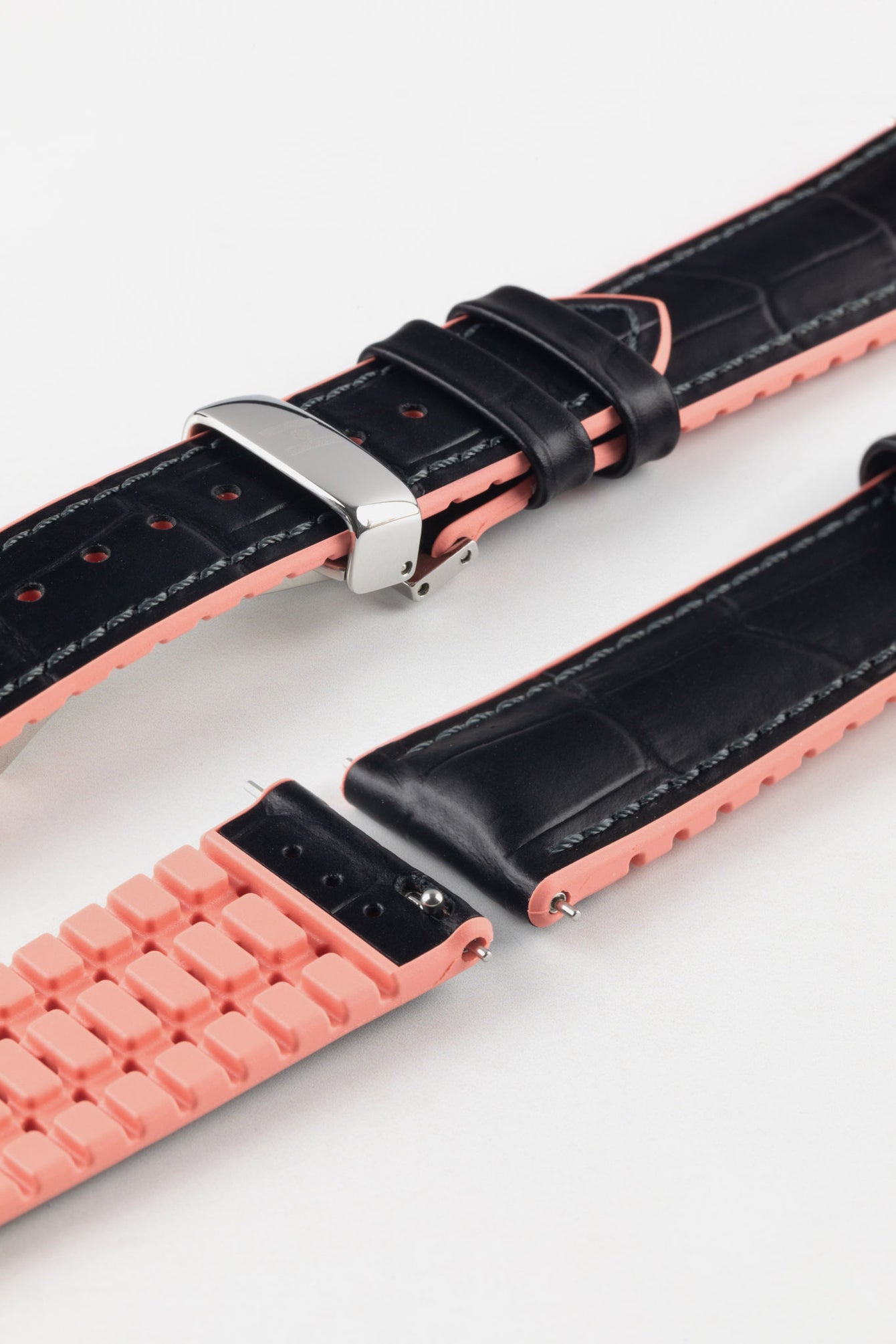 Hirsch ANDY Alligator Embossed Performance Black and Salmon Watch Strap