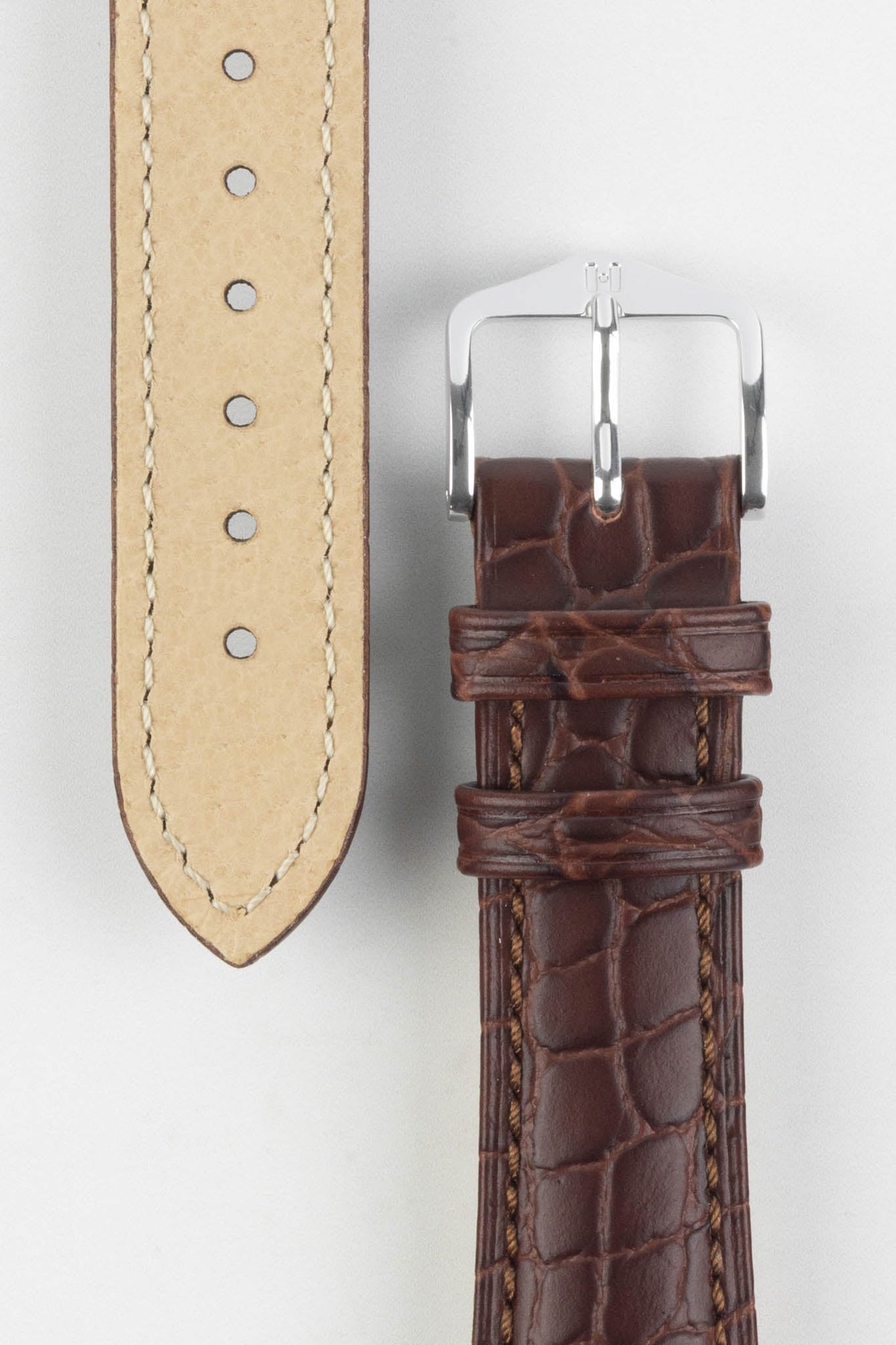 Hirsch ARISTOCRAT Croco-Embossed Leather Watch Strap in BROWN