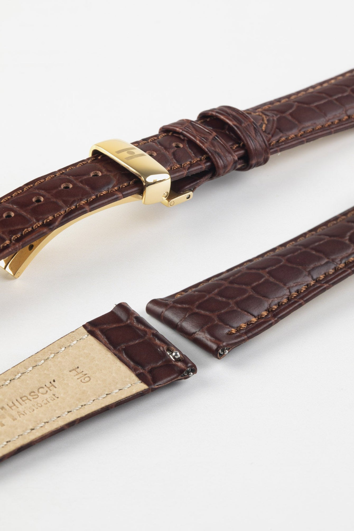 Hirsch ARISTOCRAT Croco-Embossed Leather Watch Strap in BROWN