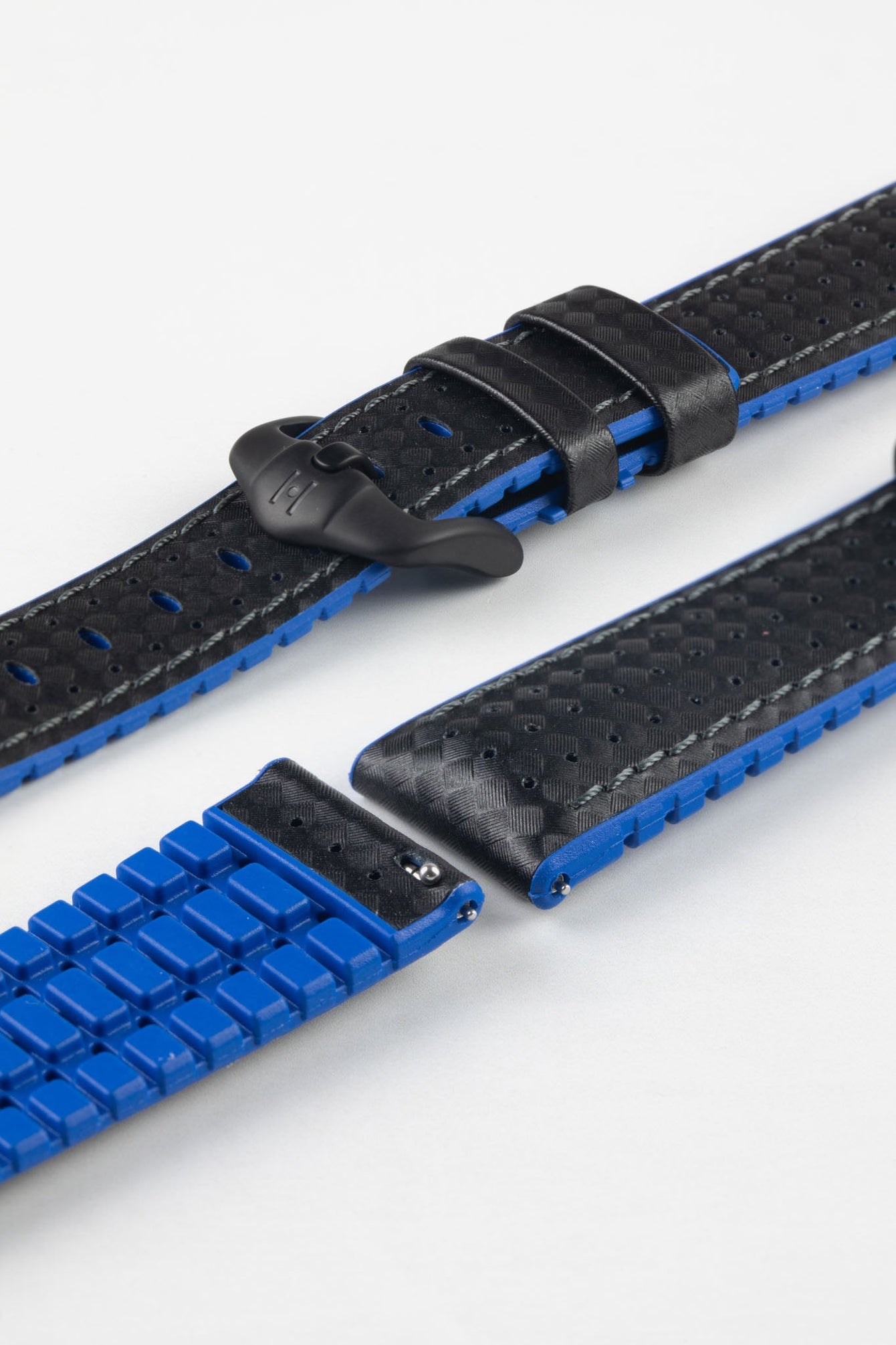 Hirsch AYRTON Carbon Embossed Performance Watch Strap in BLACK / BLUE