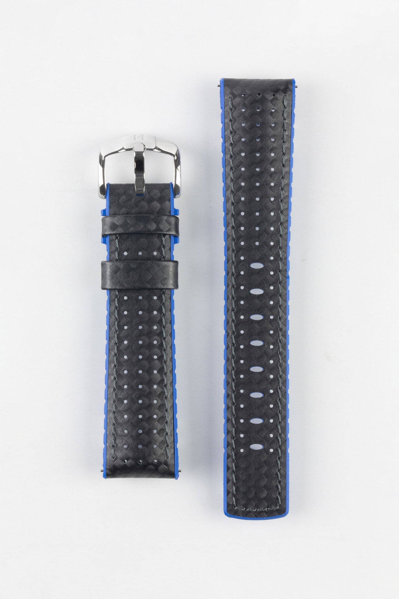 Hirsch AYRTON Carbon Embossed Performance Watch Strap in BLACK/BLUE