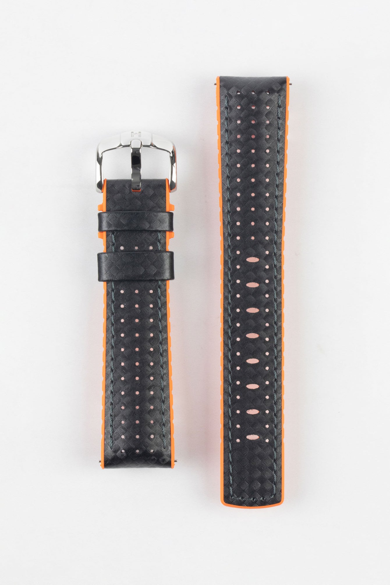 Hirsch AYRTON Orange / Black Carbon Embossed Performance Watch Strap