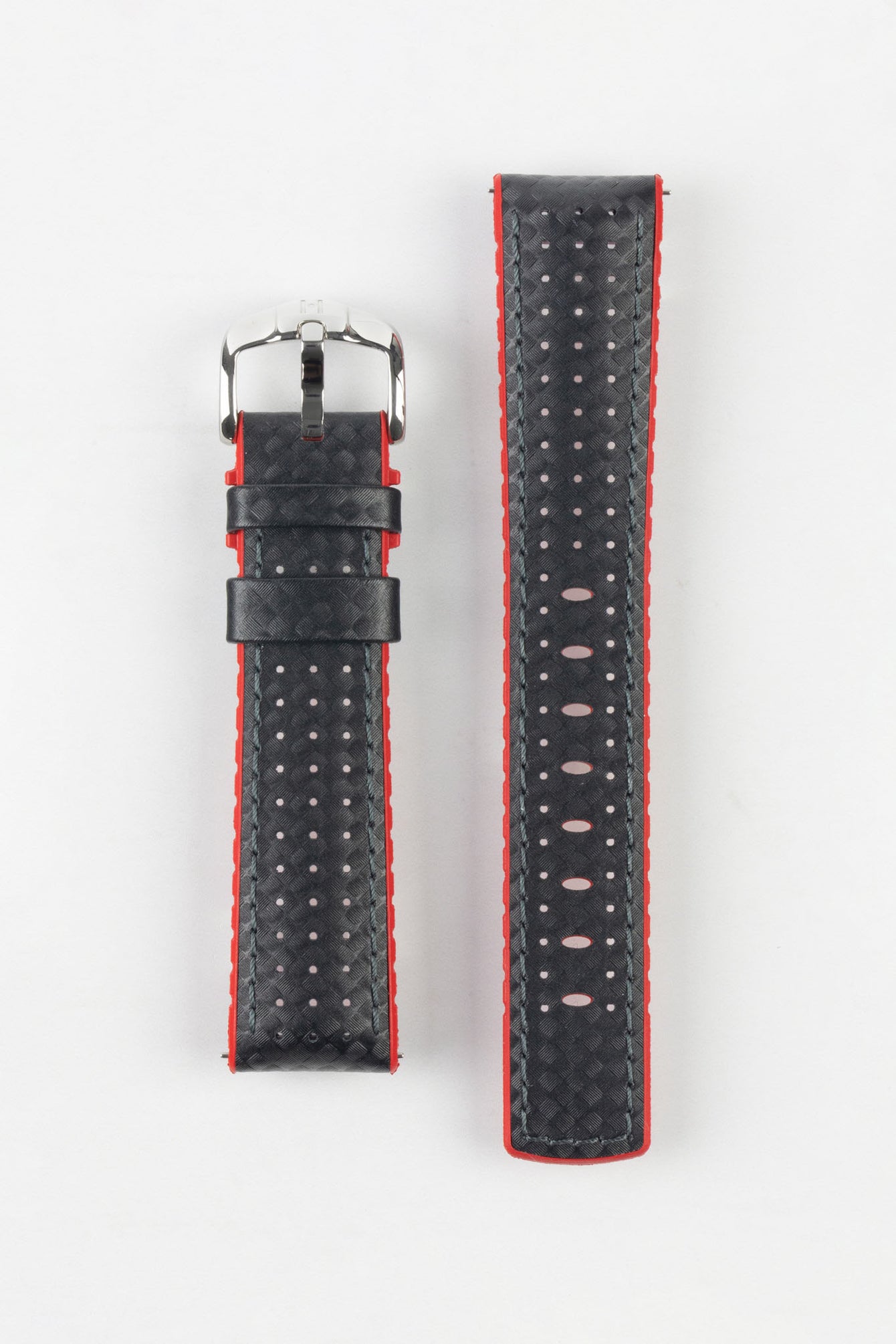 Hirsch AYRTON Carbon Embossed Performance Watch Strap in BLACK/RED