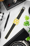 Hirsch AYRTON Performance Carbon Embossed Watch Strap in BLACK/YELLOW