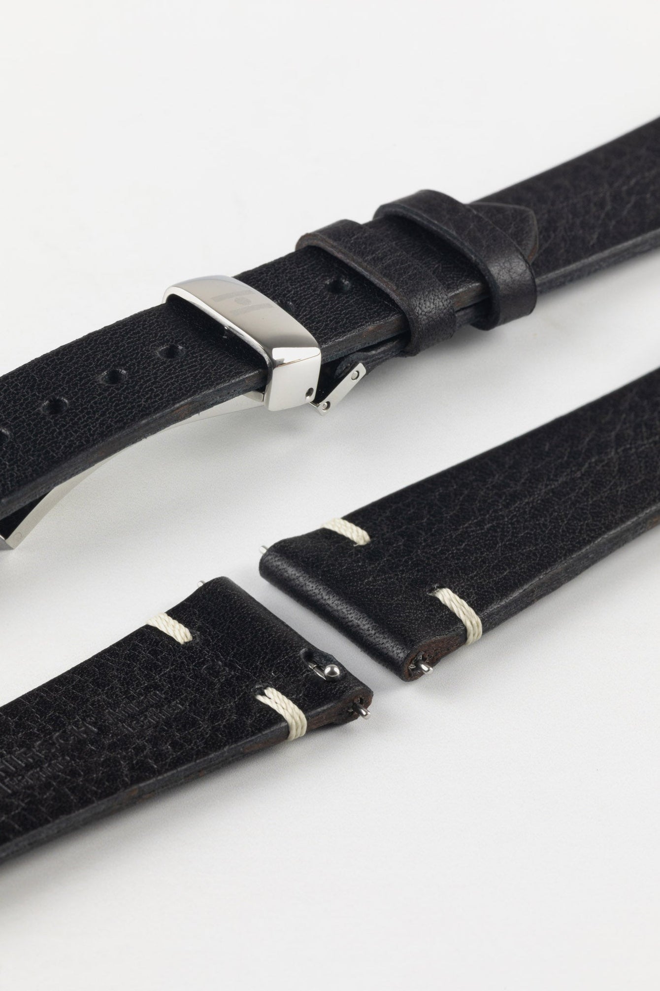 black vintage leather watch strap