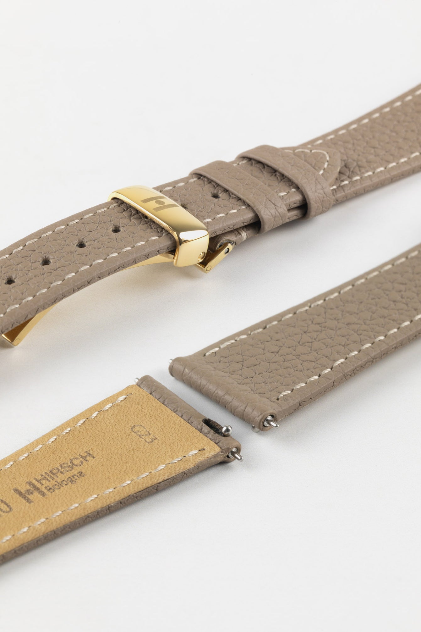 Hirsch BOLOGNA Quick-Release French-Style Textured Leather Watch Strap in TAUPE