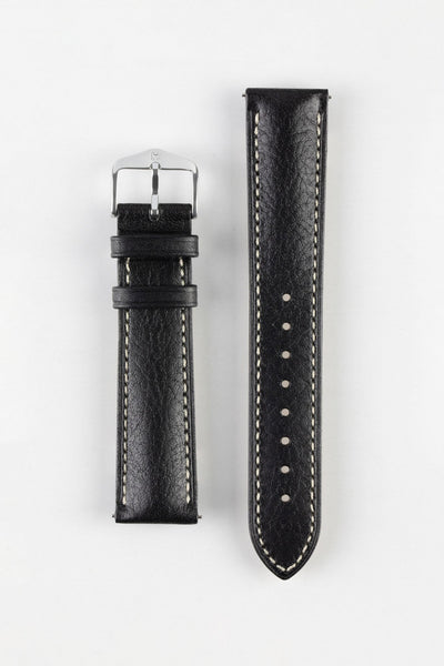 Hirsch BOSTON Quick-Release Buffalo Calfskin Leather Watch Strap in BLACK