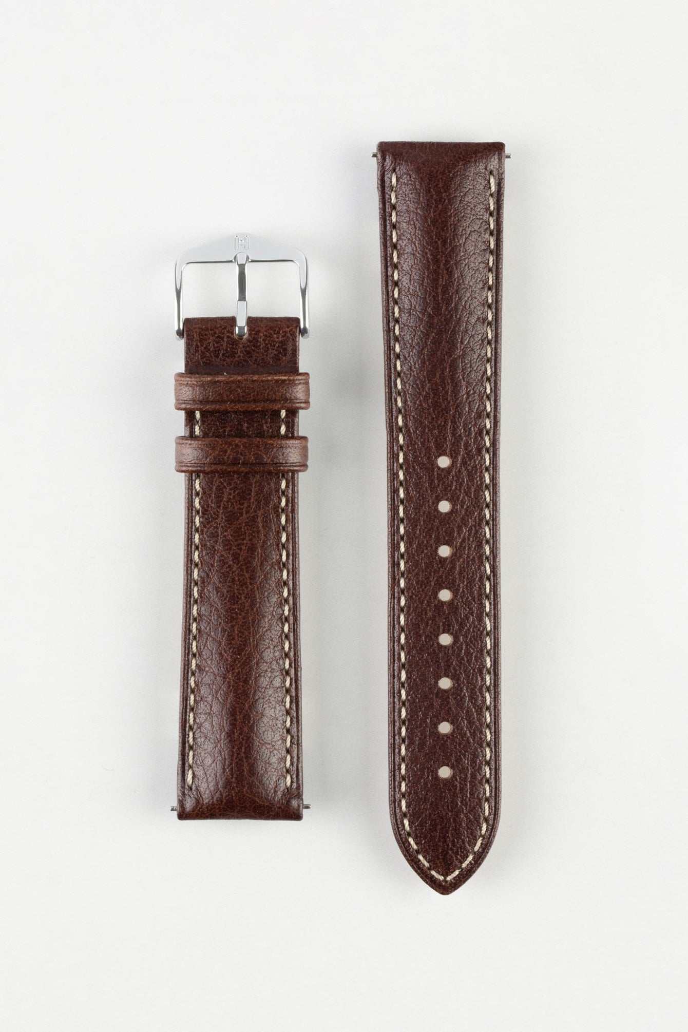 Hirsch BOSTON Buffalo Quick-Release Calfskin Leather Watch Strap in BROWN