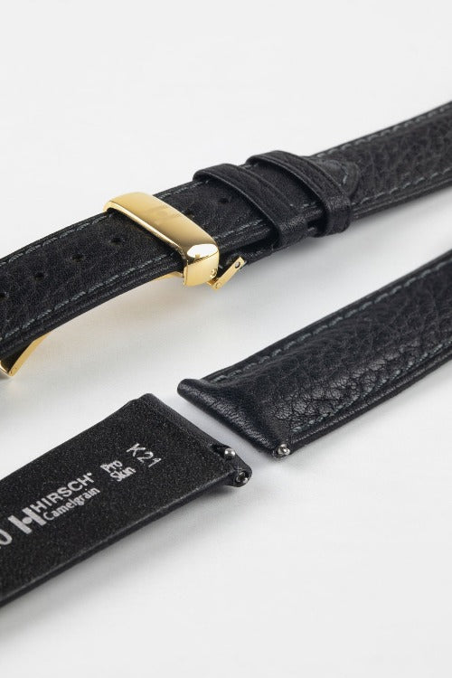 Hirsch CAMELGRAIN No Allergy Leather Watch Strap in BLACK