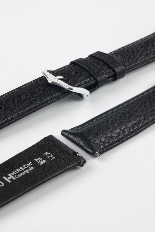 Hirsch CAMELGRAIN No Allergy Leather Watch Strap in BLACK