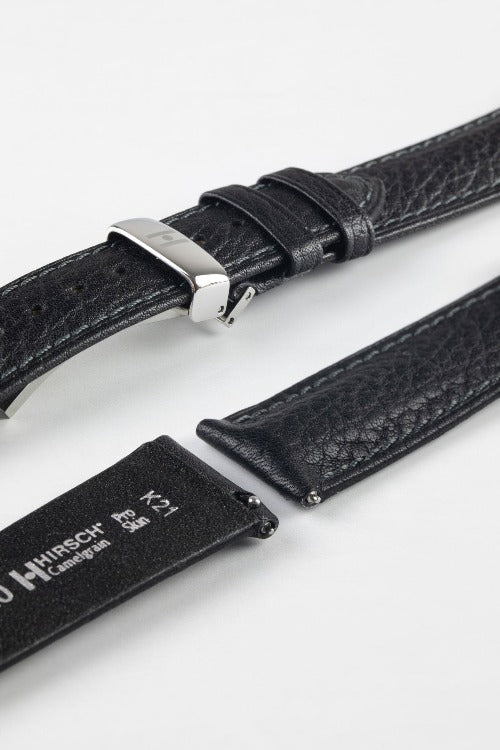 Hirsch CAMELGRAIN No Allergy Leather Watch Strap in BLACK